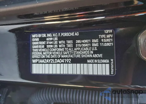 2020 Porsche Cayenne z USA, uszkodzony, nr VIN WP1AA2AY2LDA04192